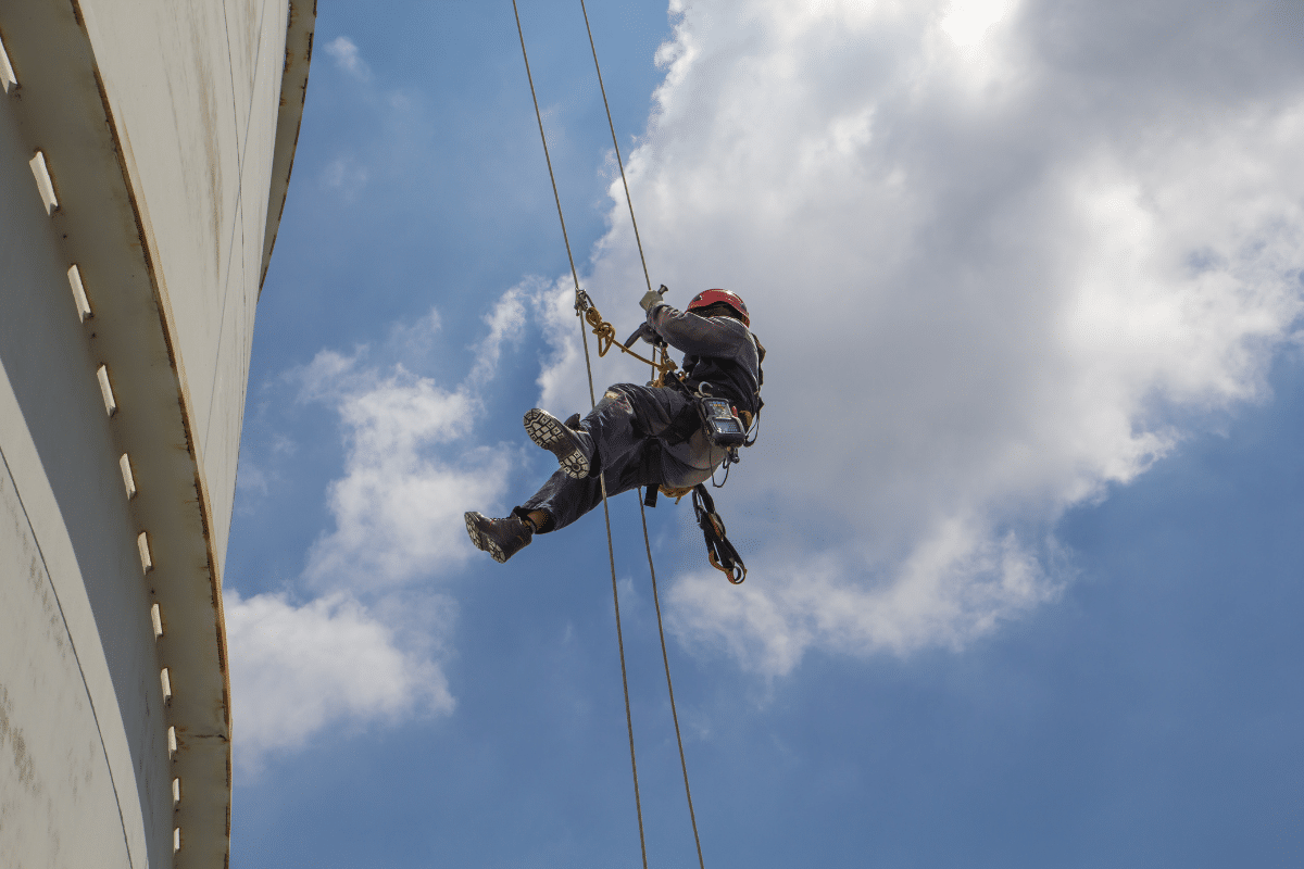 A Severn Access rope access technician working at height