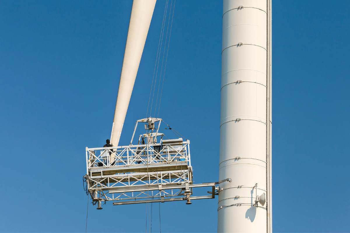 Severn Access technicians carrying out wind turbine maintenance via wind turbine blade repairs