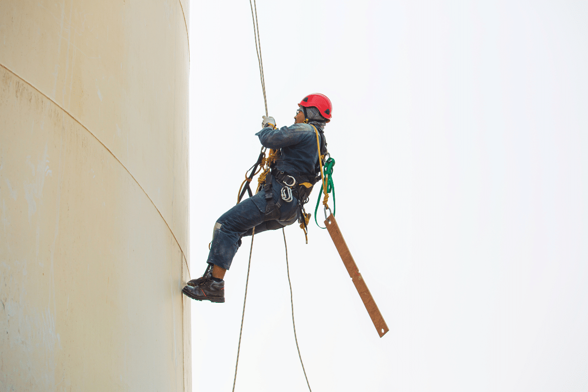 A Severn Access rope access technician performing work in accordance with the Working at Height Regulations 2005