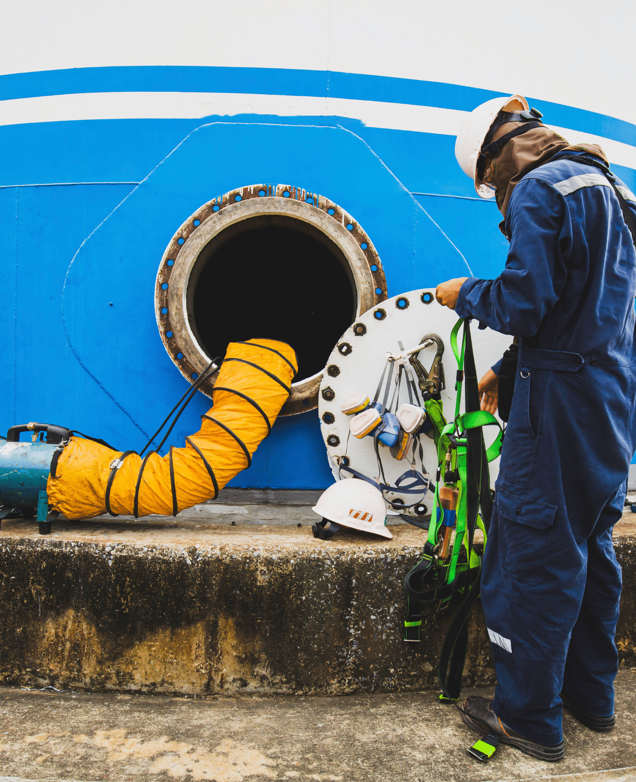 A Severn Access confined space specialist performing top man entry access services