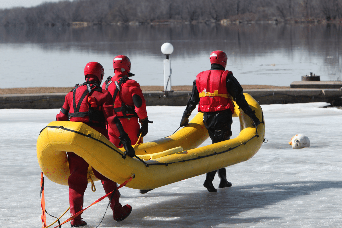 Three Severn Access water rescue operatives about to carry out water safety services at sea