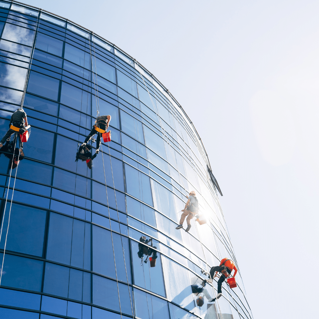 Severn Access technicians performing rope access window cleaning on a high rise building