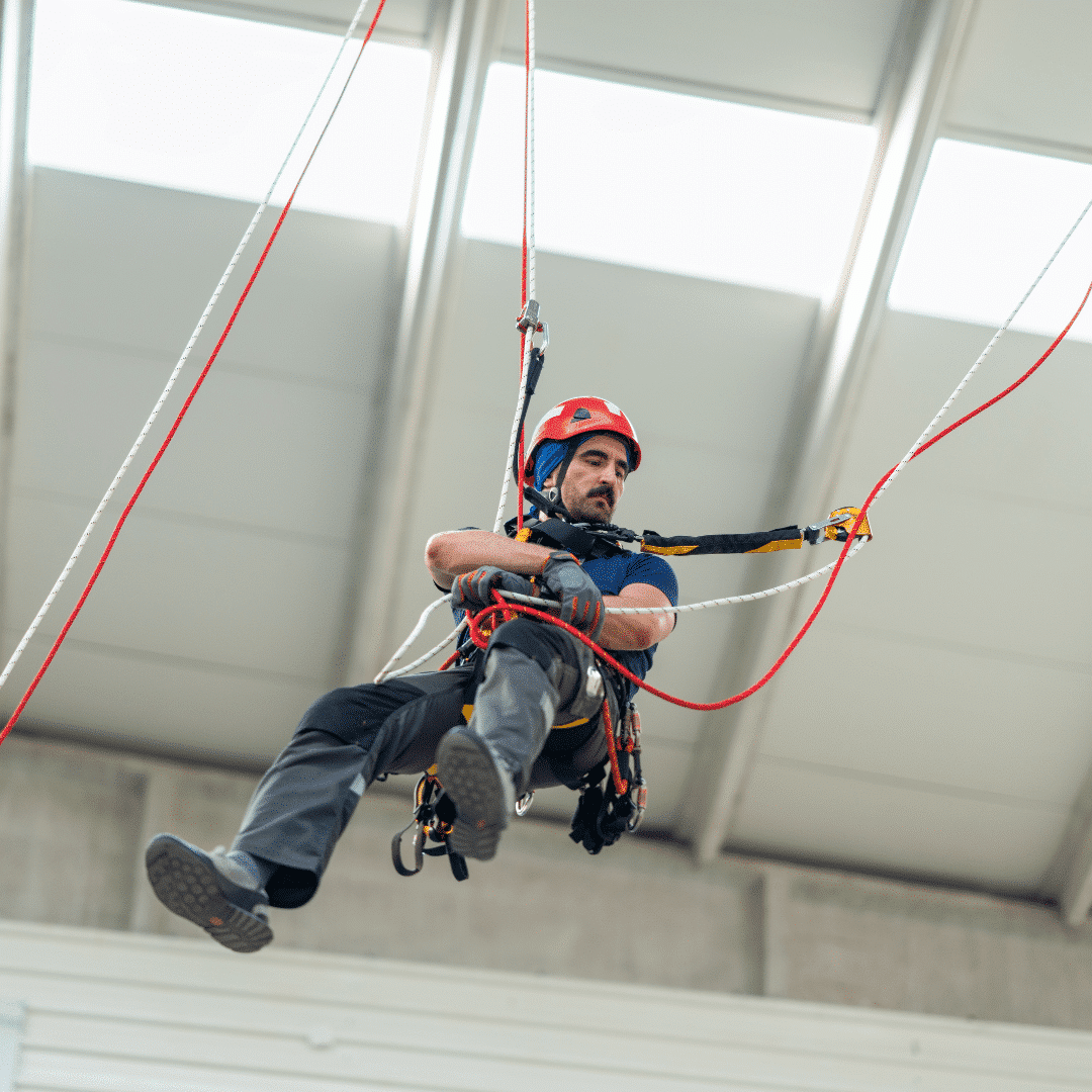 A Severn Access industrial abseiler completing a rope access project in Cardiff, South Wales