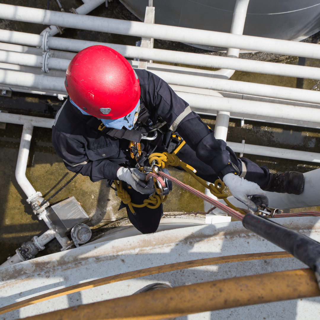 A Severn Access rope access technician during an industrial abseil: rope access Cardiff