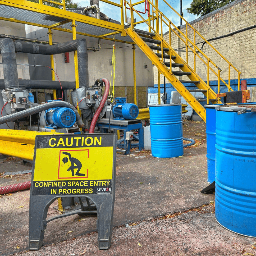 A Severn Access sign reading 'confined space entry in progress' during a confined space rescue in Bristol